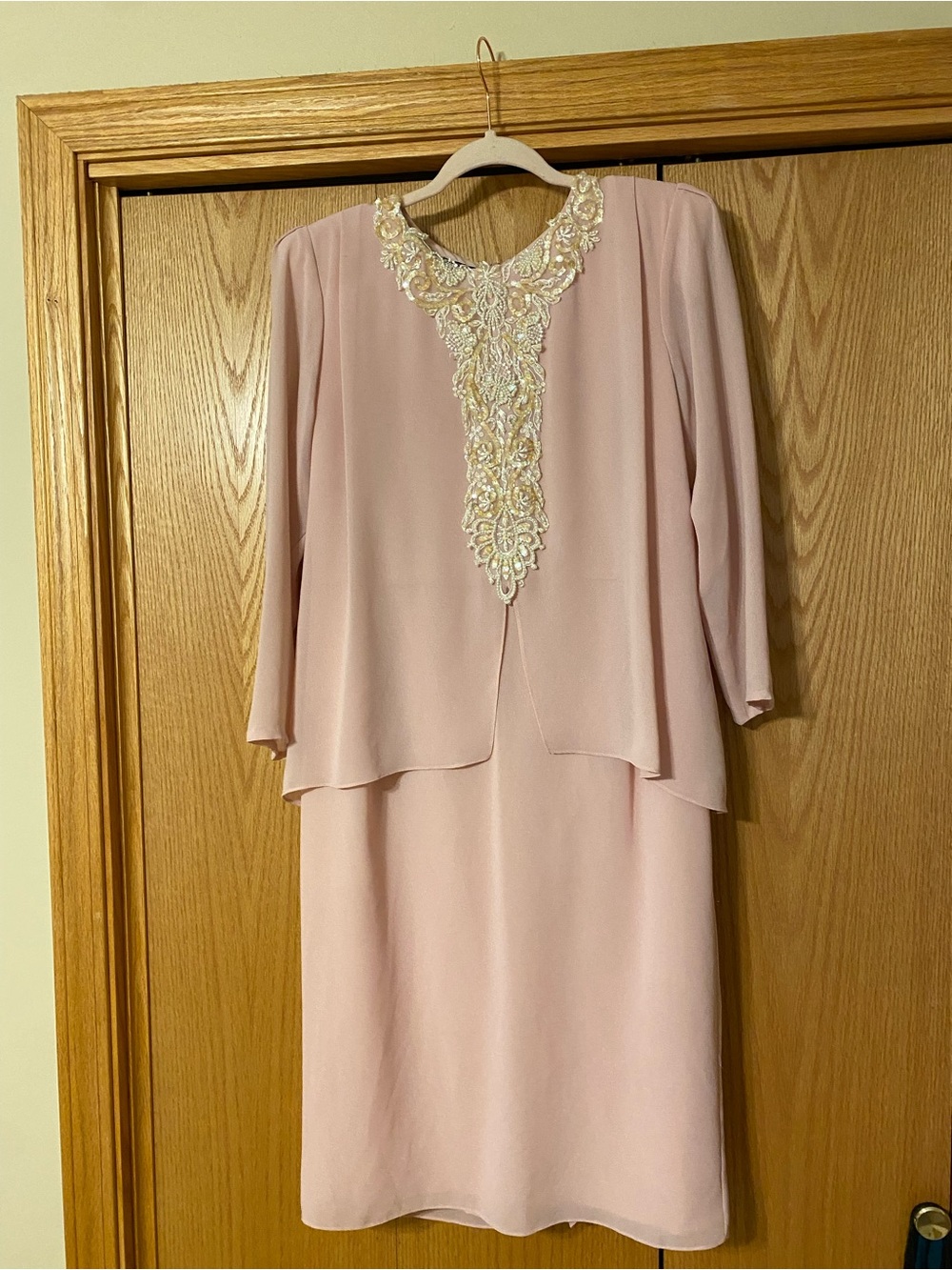 Vintage Ursula of Switzerland Chiffon Dress Sequin Pink Mother of Bride Sz 12